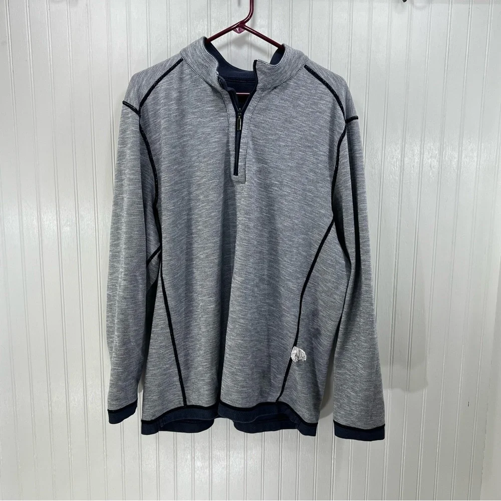 Tommy Bahama Switch It Up Reversible Quarter Zip Pullover XL Blue & White